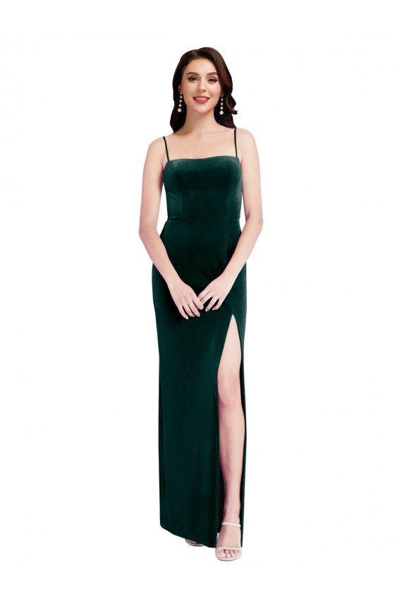 Sleeveless Spaghetti Straps Low Back Stretch Velvet Sheath Prom Dress / Bridesmaid Dress Brighton