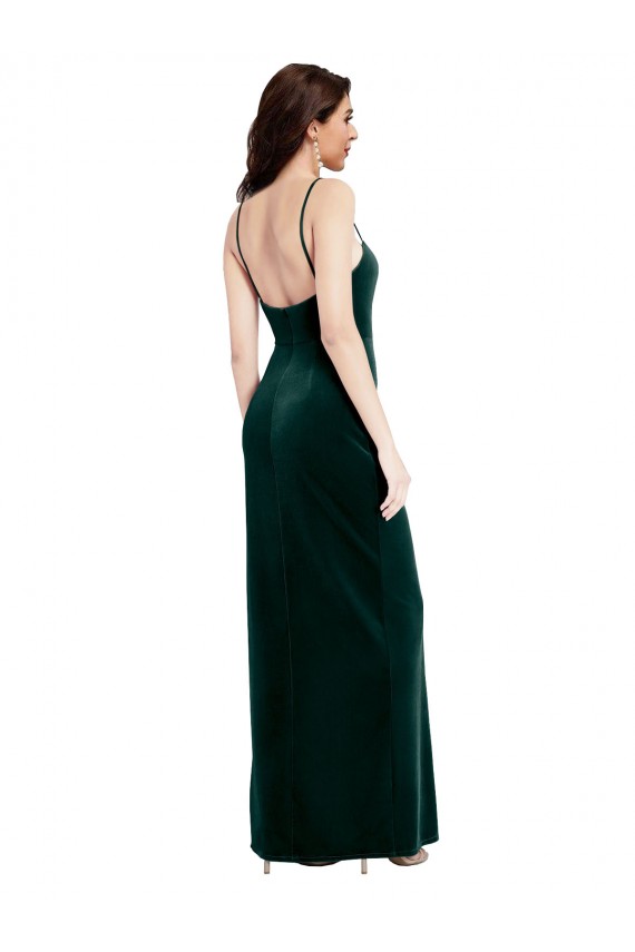 Sleeveless Spaghetti Straps Low Back Stretch Velvet Sheath Prom Dress / Bridesmaid Dress Brighton
