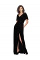 Short Split Sleeves V-Neck V-Back Floral Velvet & Stretch Velvet A-Line Bridesmaid Dress Brighton