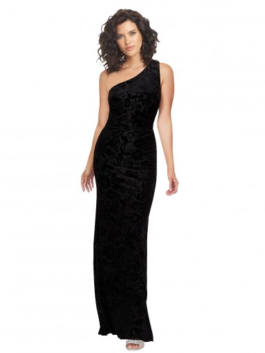Sleeveless One Shoulder Floral Velvet & Stretch Velvet Sheath Bridesmaid Dresses Brighton