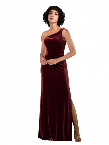 Sleeveless One Shoulder Stretch Velvet Column Formal Evening Gown / Prom Dress / Bridesmaid Dress Brighton