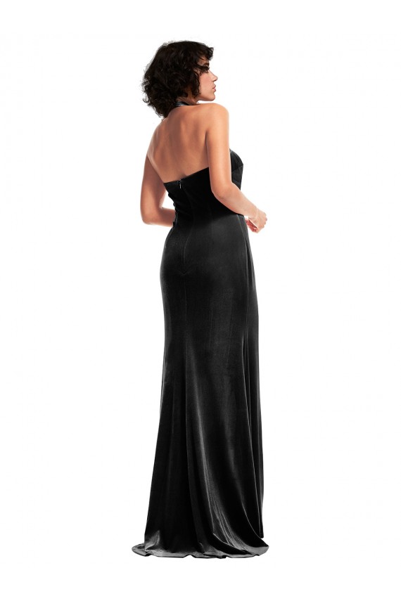 Sleeveless Halter Neck Low Back Stretch Velvet Mermaid Formal Evening Gown / Prom Dress / Bridesmaid Dress Brighton