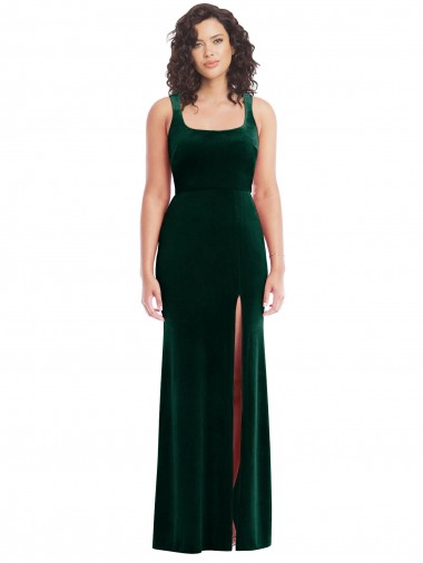 Sleeveless Square Neck Stretch Velvet Trumpet Semi Formal Evening Dress / Prom Dress / Bridesmaid Dress Brighton