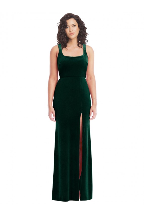 Sleeveless Square Neck Stretch Velvet Trumpet Semi Formal Evening Dress / Prom Dress / Bridesmaid Dress Brighton