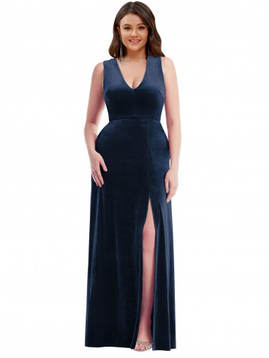 Sleeveless V-Neck Stretch Velvet Sheath Formal Plus Size Evening Gown / Prom Dress / Bridesmaid Dress Brighton