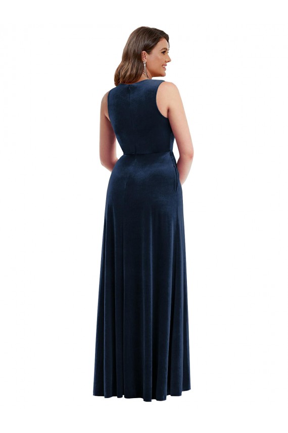 Sleeveless V-Neck Stretch Velvet Sheath Formal Plus Size Evening Gown / Prom Dress / Bridesmaid Dress Brighton