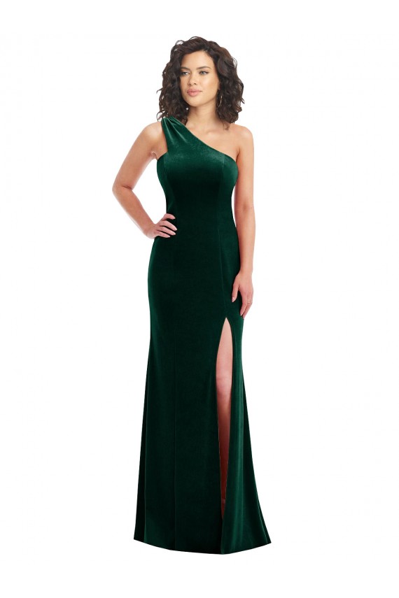 Sleeveless One Shoulder Stretch Velvet Trumpet Black Tie Prom Dress / Bridesmaid Dress Brighton