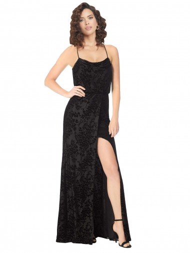 Sleeveless Spaghetti Straps Criss Cross Back Floral Velvet & Stretch Velvet A-Line Bridesmaid Dress Brighton