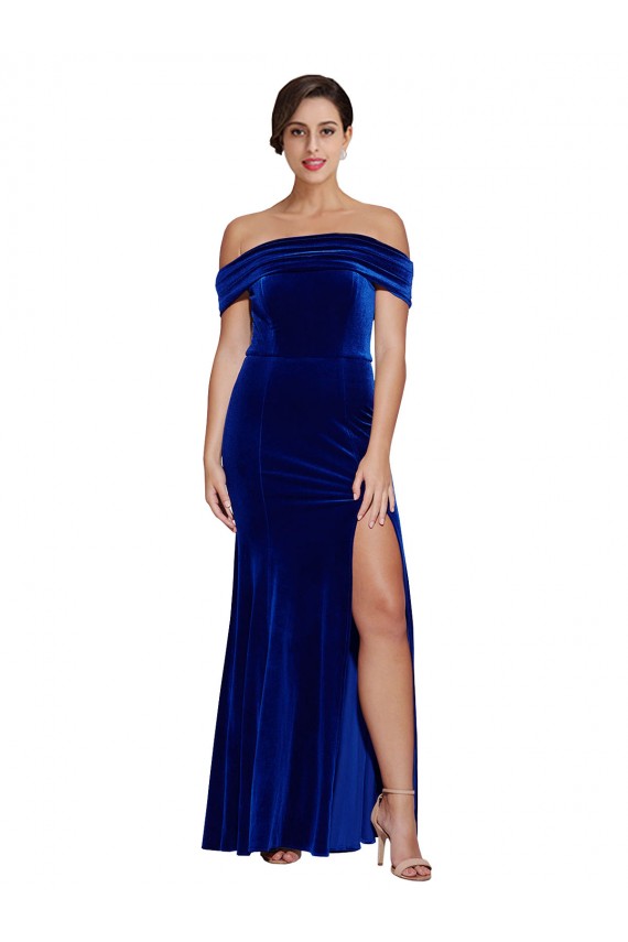 Sleeveless Off the Shoulder Stretch Velvet Mermaid Formal Evening Gown / Prom Dress / Bridesmaid Dress Brighton