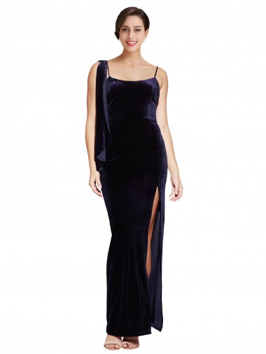 Sleeveless Spaghetti Straps Low Back Stretch Velvet Sheath Formal Evening Gown / Prom Dress / Bridesmaid Dress Brighton