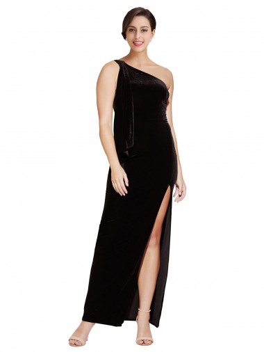 Sleeveless One Shoulder Stretch Velvet Sheath Formal Evening Gown / Prom Dress / Bridesmaid Dress Brighton