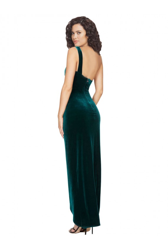 Sleeveless One Shoulder Low Back Stretch Velvet Sheath High Low Evening Gown / Prom Dress / Bridesmaid Dress Brighton
